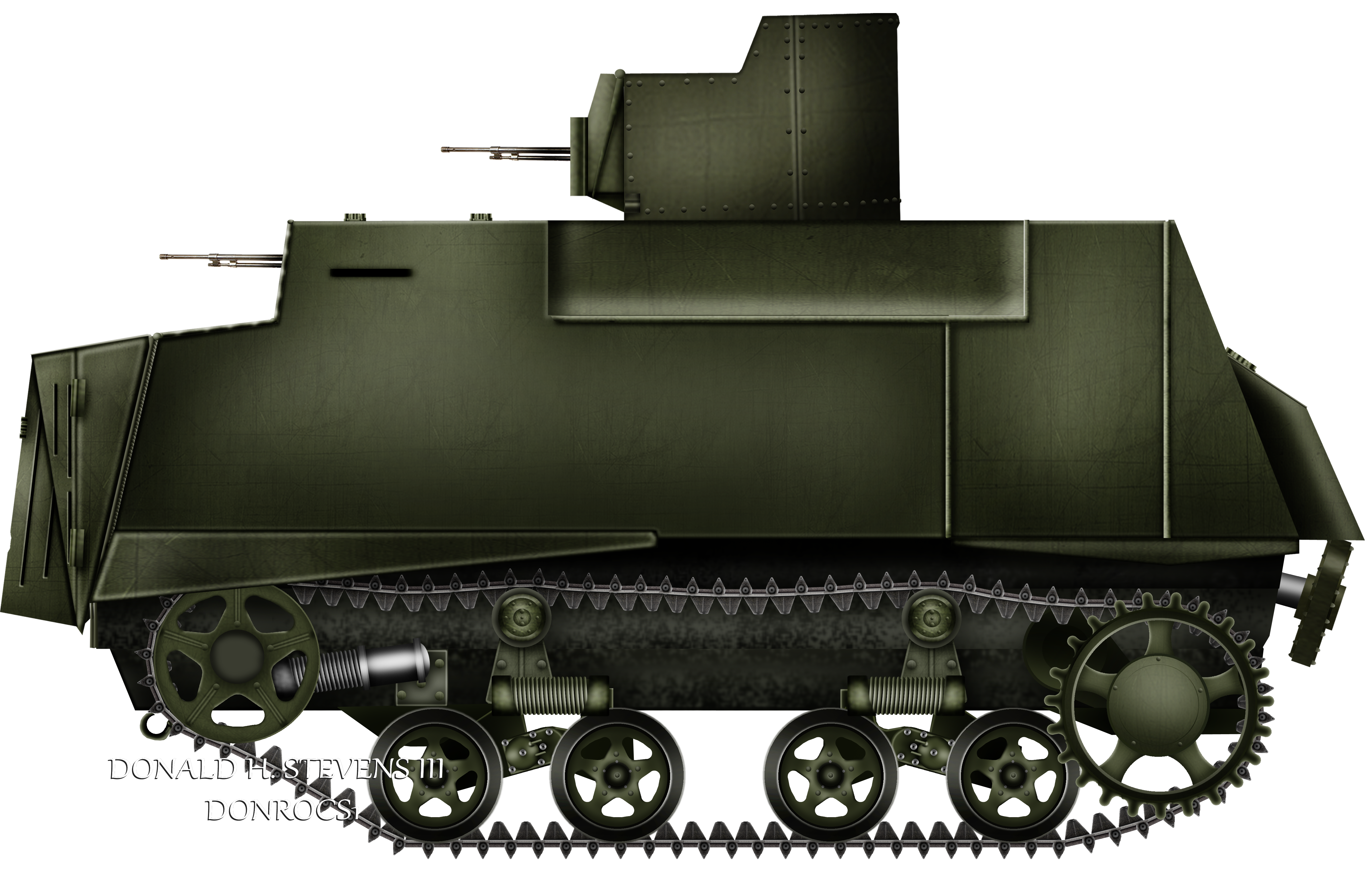 Rendition of a NI improvised tank with a T-26 Model 1931 turret - Illustrator: Donald Stevens